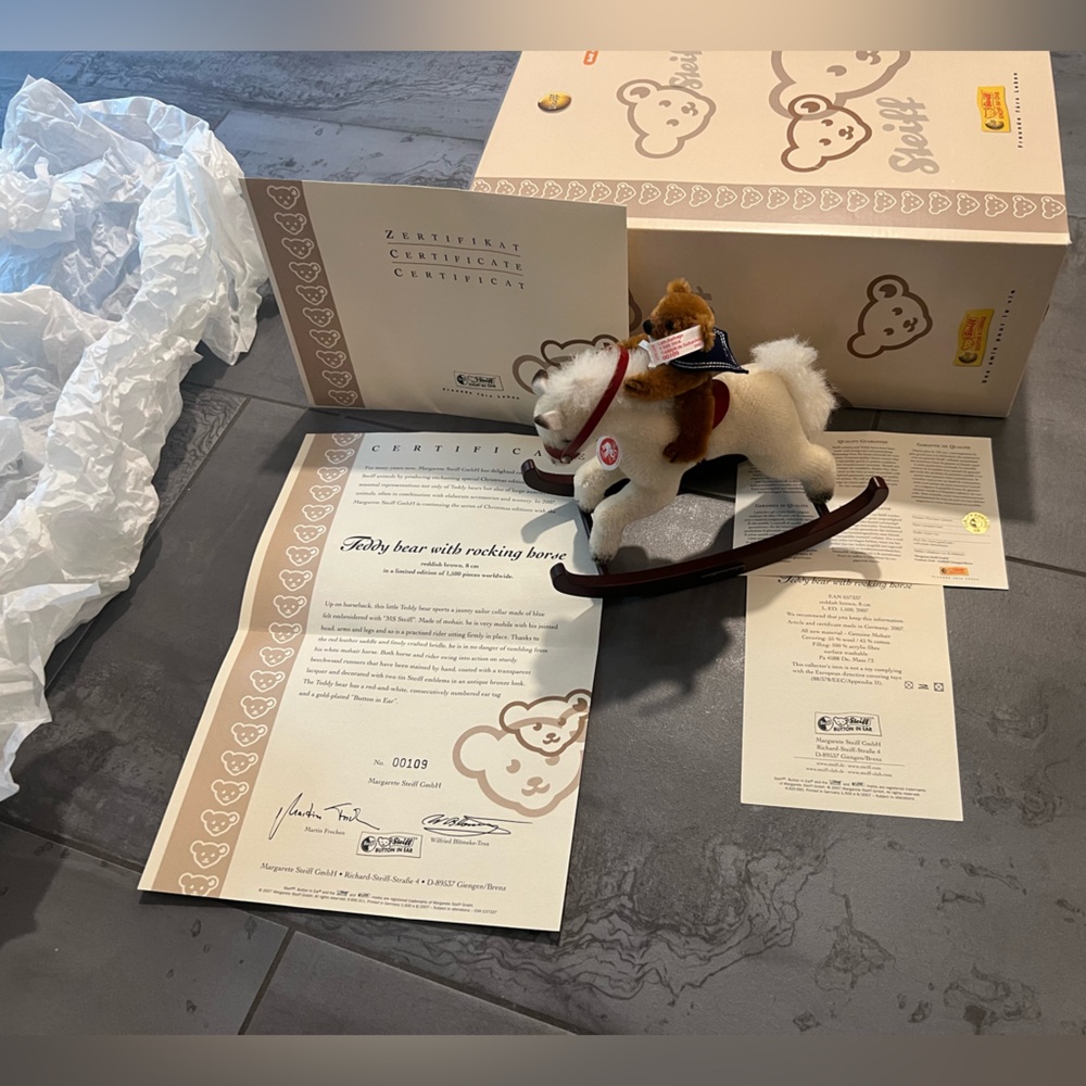 BNIB Steiff Teddy Bear on Rocking Horse 2007 Limited Edition papers & box 037337